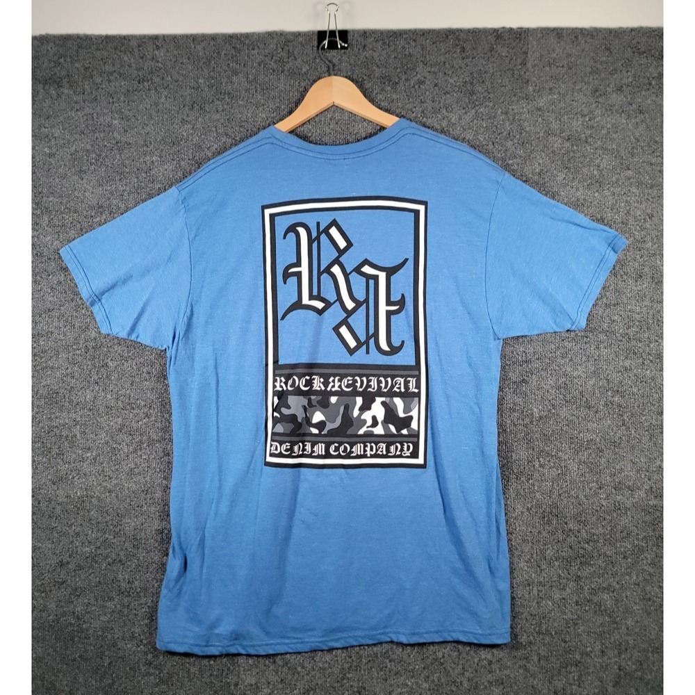 Rock Revival T-Shirt Mens XL Blue Short Sleeve Double Side Preppy Cotton NWT $65